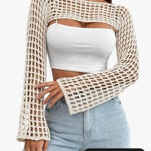 Amazon Women's White and Cream Crochet Top